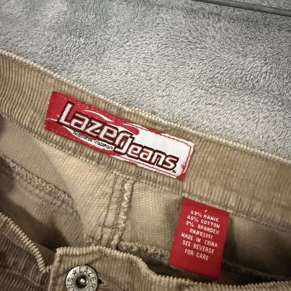 Y2K Vintage Lazer Jeans Corduroy Flare Pants 7 Low Rise Beige Tan Pockets 2000s - Picture 2 of 8